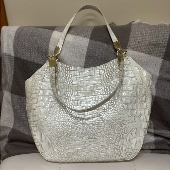 Brahmin White Crocodile-Embossed Shoulder Bag - Picture 1 of 4